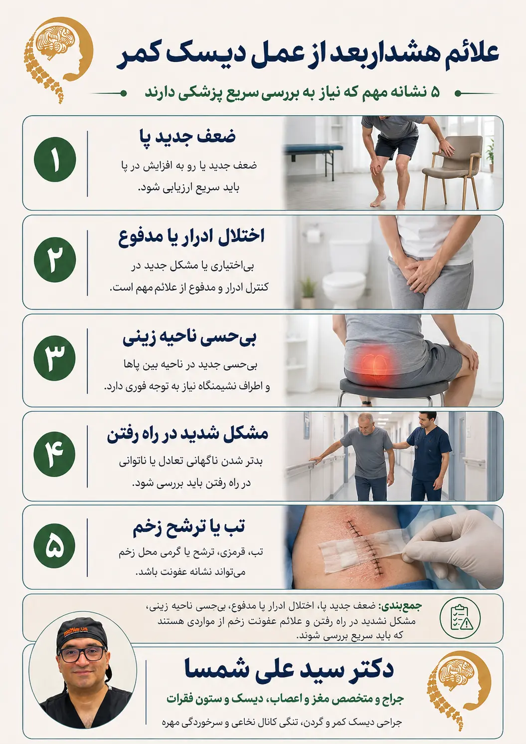 علائم هشدار بعد از عمل دیسک کمر که نیاز به بررسی پزشکی دارند